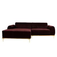 Sofá 3 Lugares Molino com Chaise Esquerdo Veludo Marrom e Dourado - 1