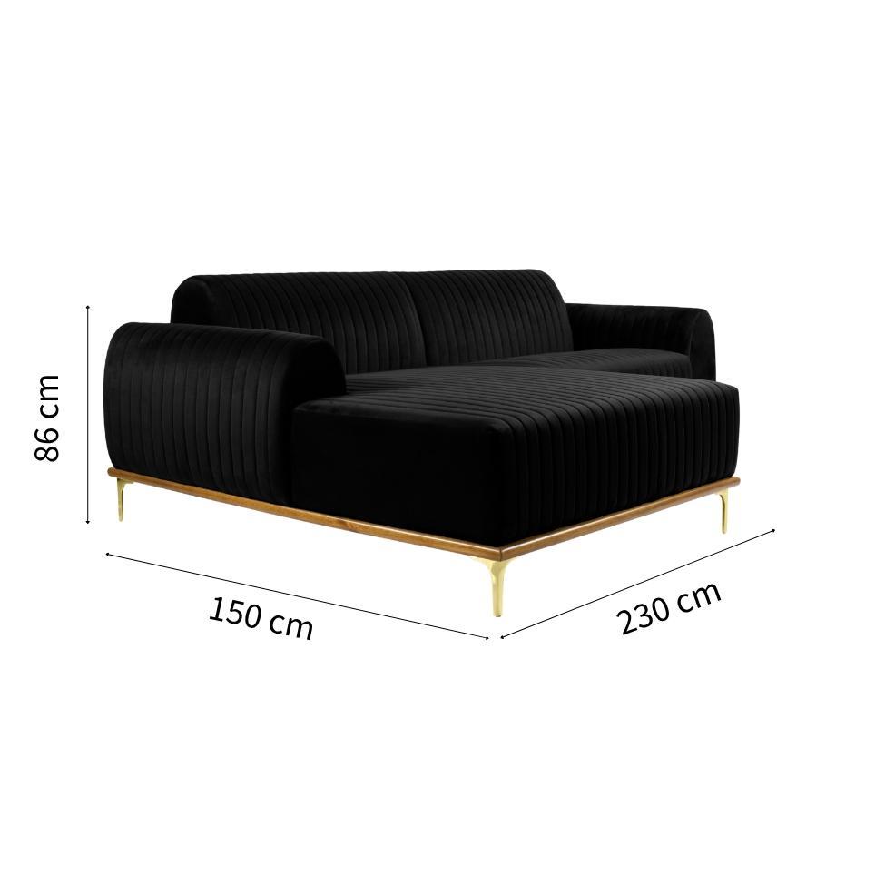 Sofá 3 Lugares Molino com Chaise Esquerdo Veludo Grafite e Dourado - 2
