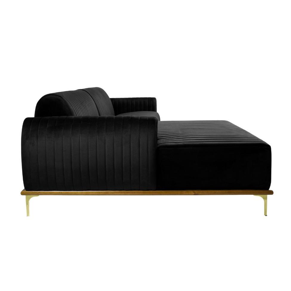 Sofá 3 Lugares Molino com Chaise Esquerdo Veludo Grafite e Dourado - 3