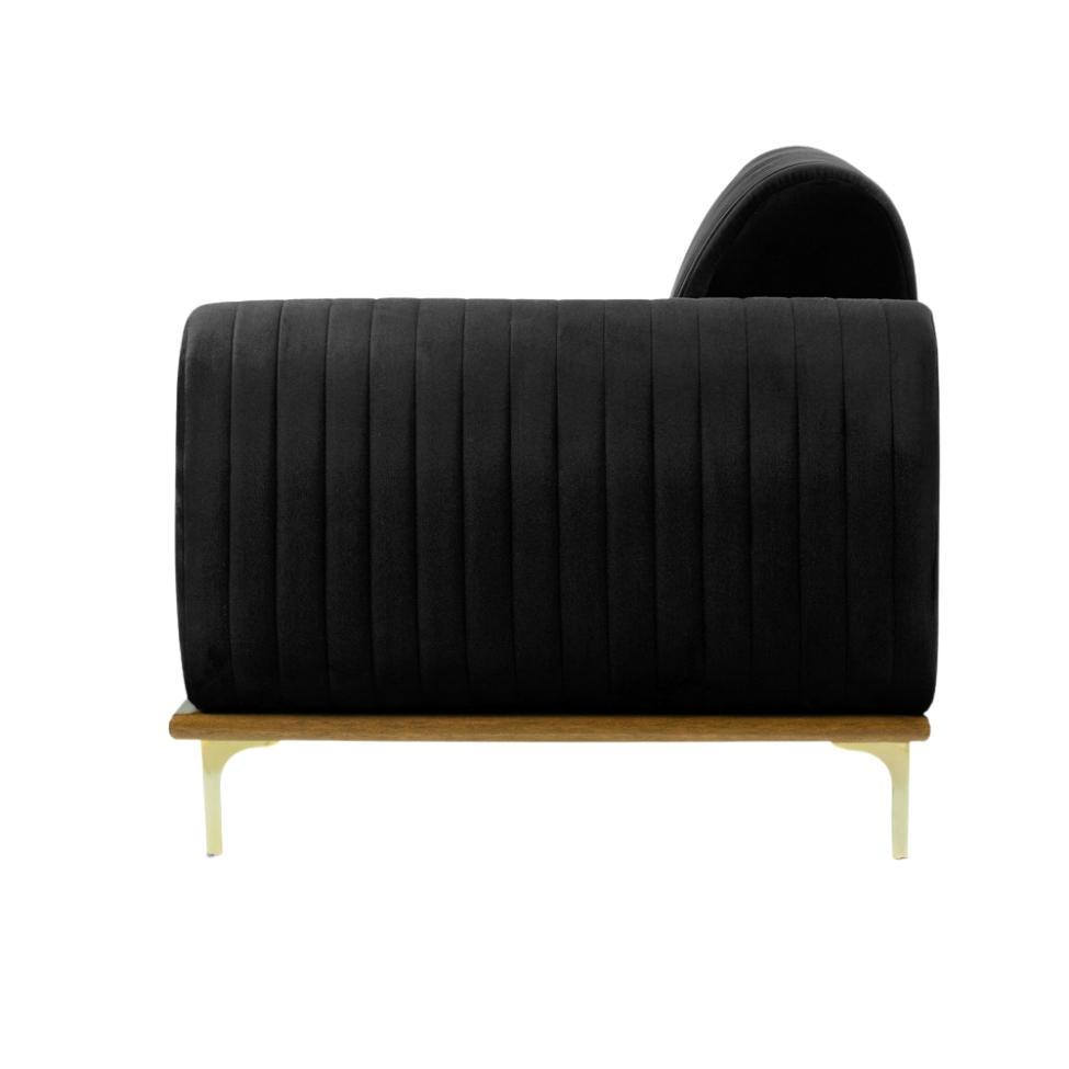 Sofá 3 Lugares Molino com Chaise Esquerdo Veludo Grafite e Dourado - 4