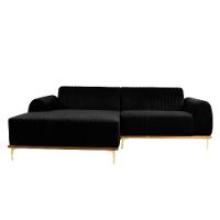 Sofá 3 Lugares Molino com Chaise Esquerdo Veludo Grafite e Dourado - 1