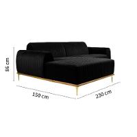 Sofá 3 Lugares Molino com Chaise Esquerdo Veludo Grafite e Dourado - 2
