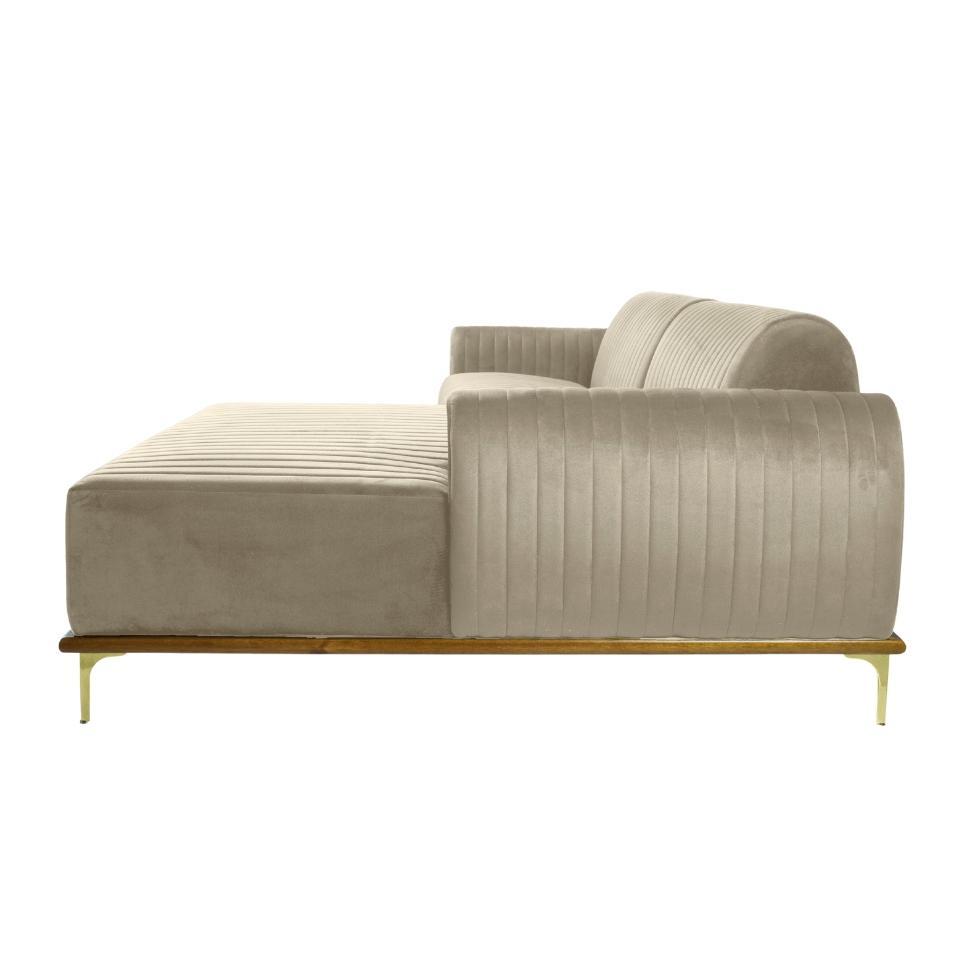 Sofá 3 Lugares Molino com Chaise Direito Veludo Creme e Dourado - 4