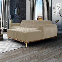 Sofá 3 Lugares Molino com Chaise Direito Veludo Creme e Dourado - 2