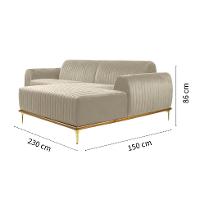 Sofá 3 Lugares Molino com Chaise Direito Veludo Creme e Dourado - 3