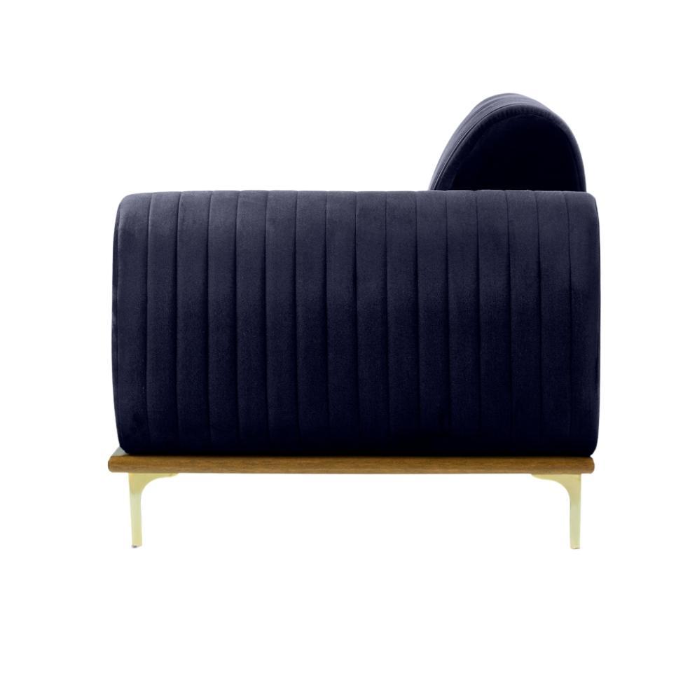 Sofá 3 Lugares Molino com Chaise Esquerdo Veludo Azul Marinho e Dourado - 4