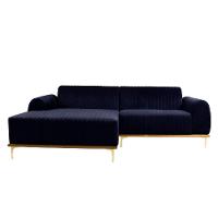 Sofá 3 Lugares Molino com Chaise Esquerdo Veludo Azul Marinho e Dourado - 1