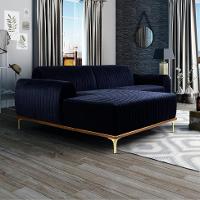 Sofá 3 Lugares Molino com Chaise Esquerdo Veludo Azul Marinho e Dourado - 2
