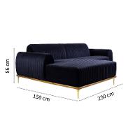Sofá 3 Lugares Molino com Chaise Esquerdo Veludo Azul Marinho e Dourado - 3