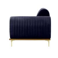 Sofá 3 Lugares Molino com Chaise Esquerdo Veludo Azul Marinho e Dourado