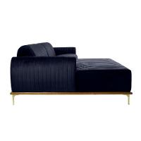 Sofá 3 Lugares Molino com Chaise Esquerdo Veludo Azul Marinho e Dourado - 5