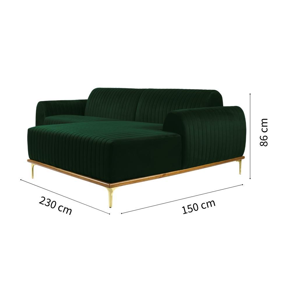 Sofá 3 Lugares Molino com Chaise Direito Veludo Verde e Dourado - 3