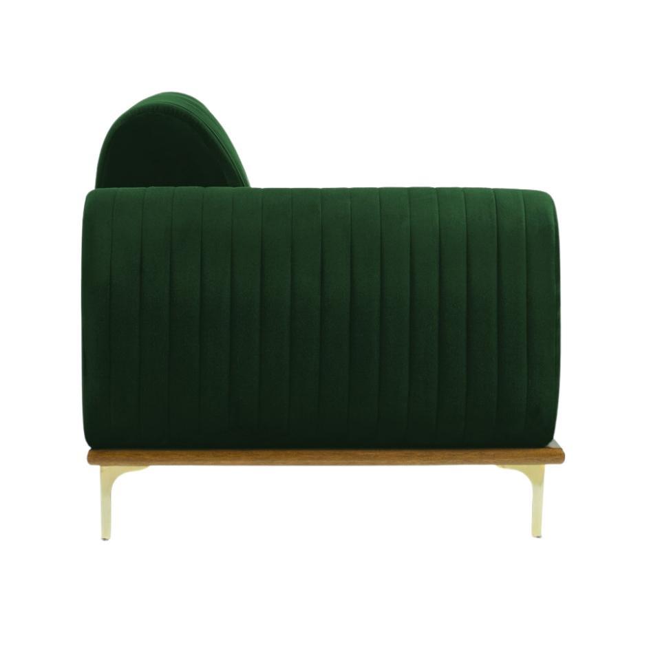 Sofá 3 Lugares Molino com Chaise Direito Veludo Verde e Dourado - 5
