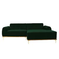 Sofá 3 Lugares Molino com Chaise Direito Veludo Verde e Dourado - 1
