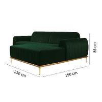 Sofá 3 Lugares Molino com Chaise Direito Veludo Verde e Dourado - 3