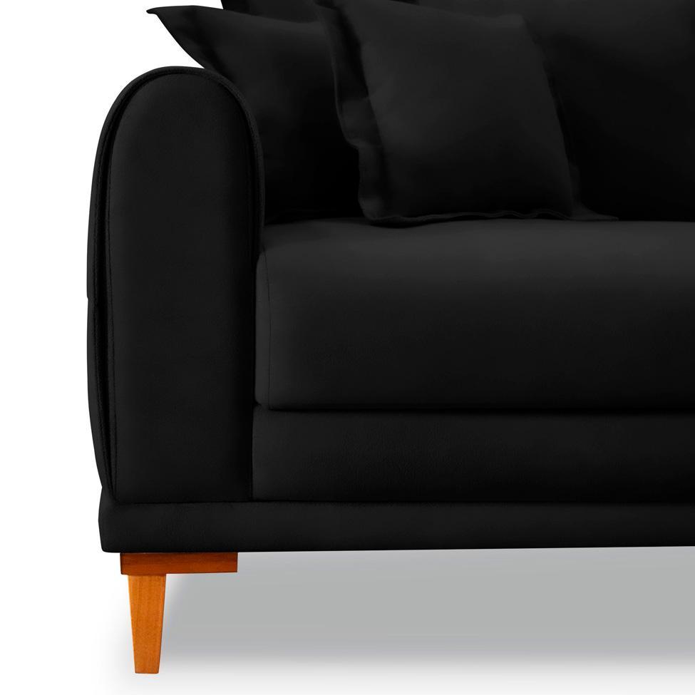 Sofá 3 Lugares Lisboa Veludo Preto 220 cm - 5