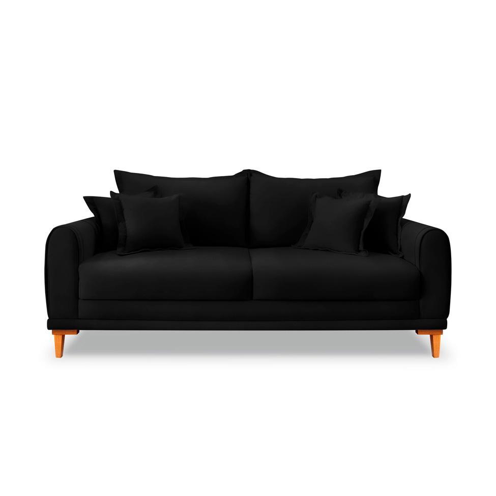 Sofá 3 Lugares Lisboa Veludo Preto 220 cm - 6