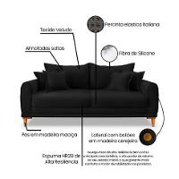 Sofá 3 Lugares Lisboa Veludo Preto 220 cm - 8