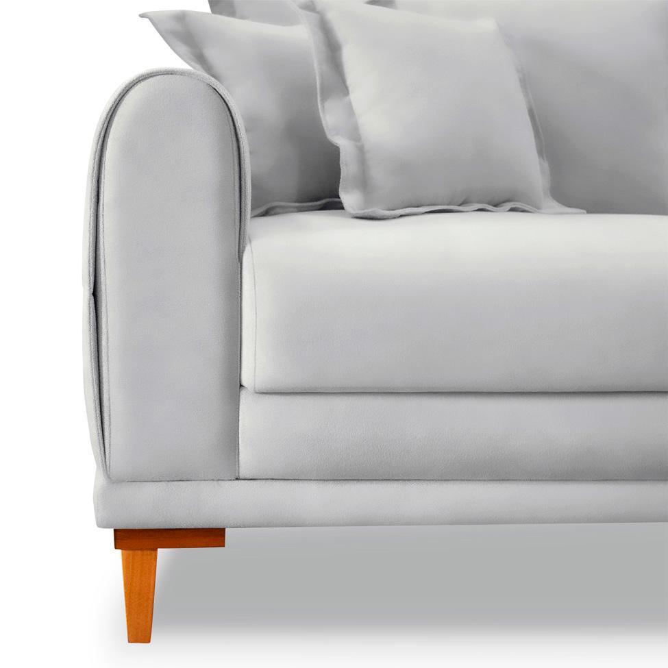 Sofá 3 Lugares Lisboa Veludo Prata 180 cm - 5