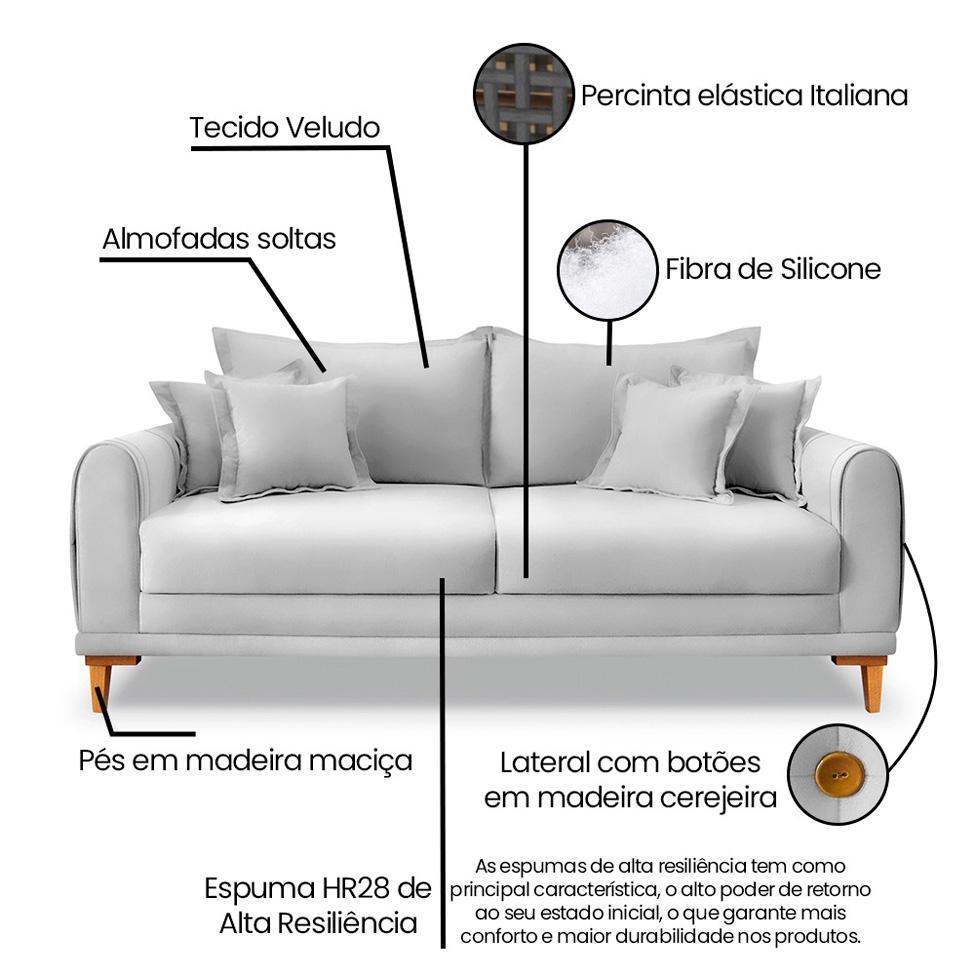 Sofá 3 Lugares Lisboa Veludo Prata 180 cm - 8