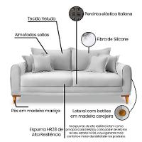 Sofá 3 Lugares Lisboa Veludo Prata 180 cm - 8