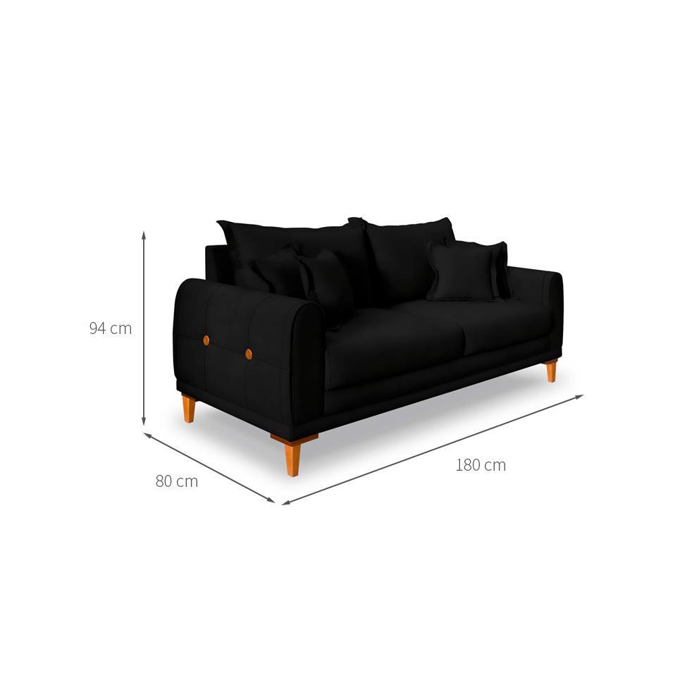 Sofá 3 Lugares Lisboa Veludo Preto 180 cm - 3