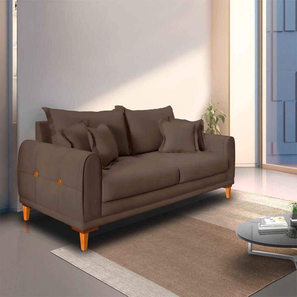 Sofá 3 Lugares Lisboa Veludo Marrom 220 cm - 2