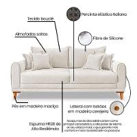 Sofá 3 Lugares Lisboa Bouclé Off White 200 cm - 8