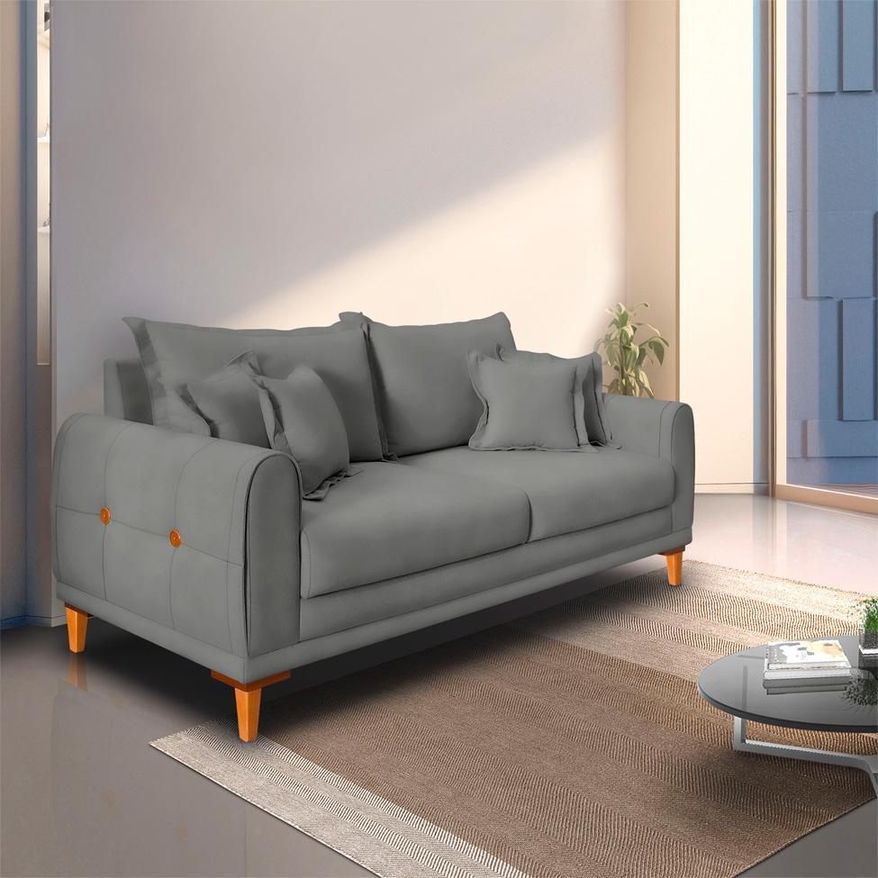 Sofá 3 Lugares Lisboa Veludo Cinza Chumbo 200 cm - 2