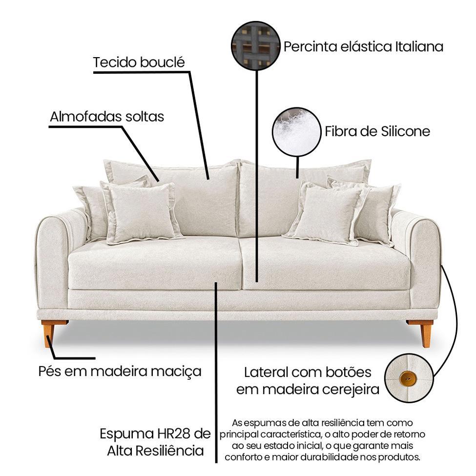 Sofá 3 Lugares Lisboa Bouclé Off White 180 cm - 8
