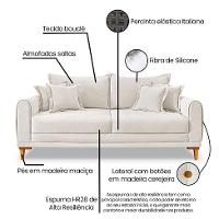 Sofá 3 Lugares Lisboa Bouclé Off White 180 cm - 8
