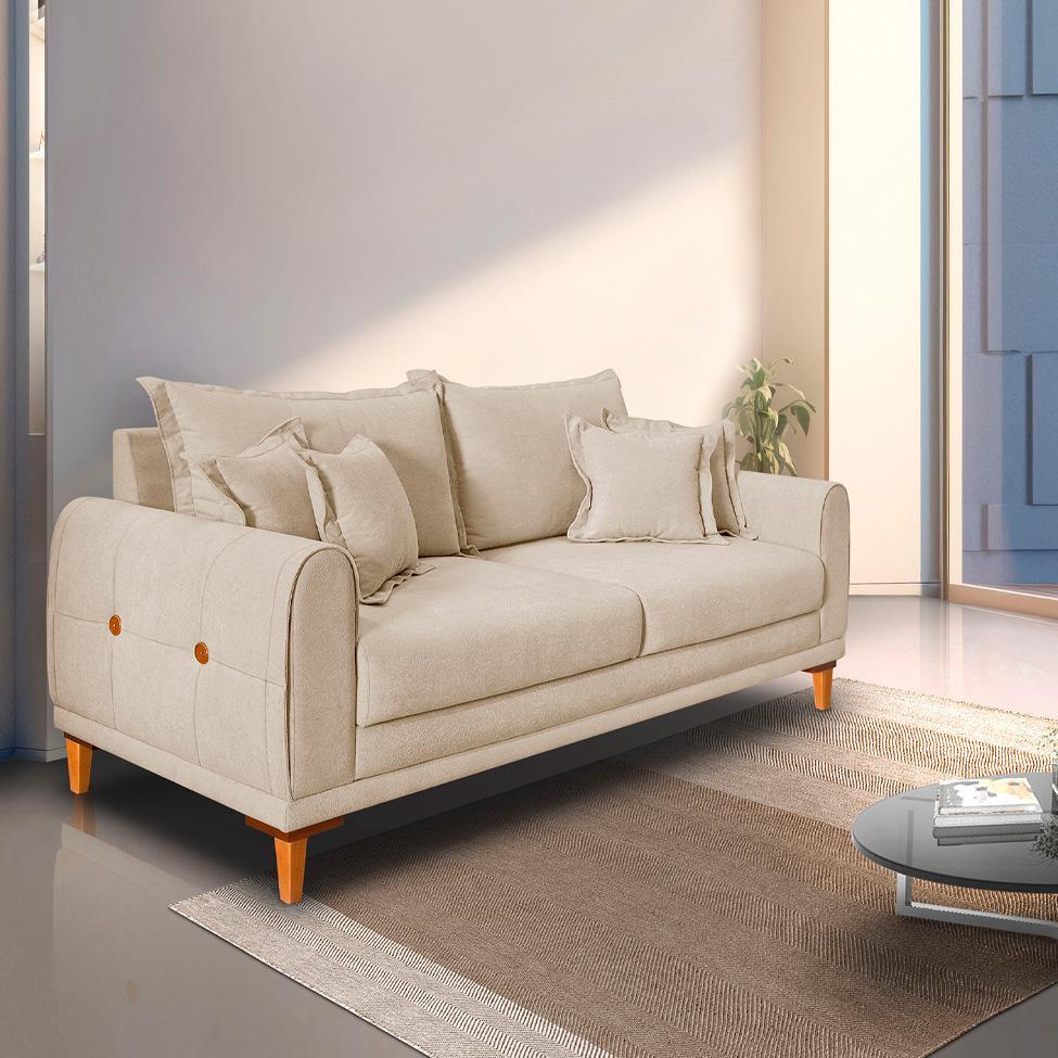 Sofá 3 Lugares Lisboa Bouclé Bege 220 cm - 2