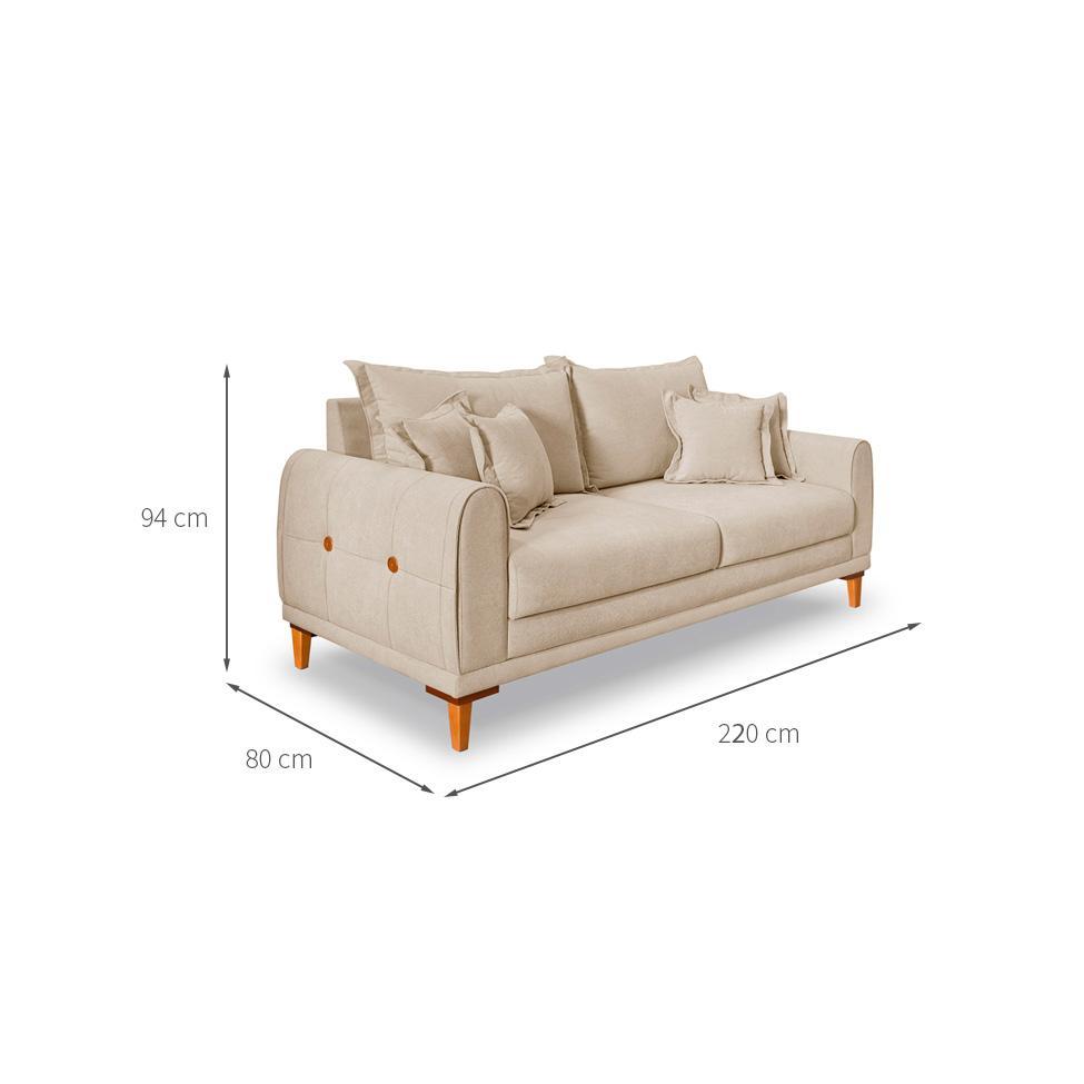 Sofá 3 Lugares Lisboa Bouclé Bege 220 cm - 3