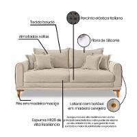 Sofá 3 Lugares Lisboa Bouclé Bege 220 cm - 8