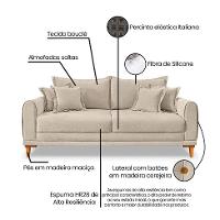 Sofá 3 Lugares Lisboa Bouclé Bege 200 cm - 8