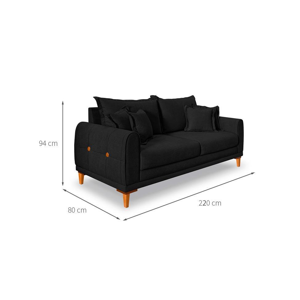 Sofá 3 Lugares Lisboa Bouclé Preto 220 cm - 3