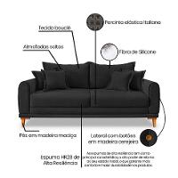 Sofá 3 Lugares Lisboa Bouclé Preto 220 cm - 5