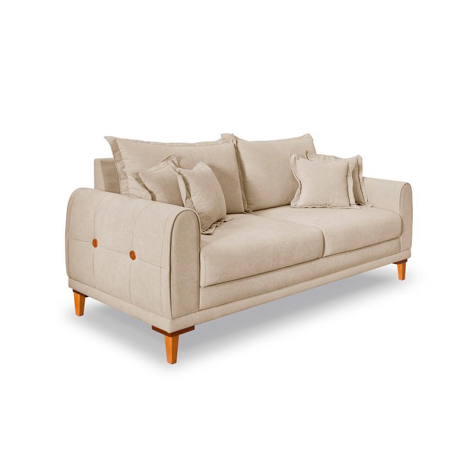 Sofá 3 Lugares Lisboa Bouclé Bege 180 cm - 1