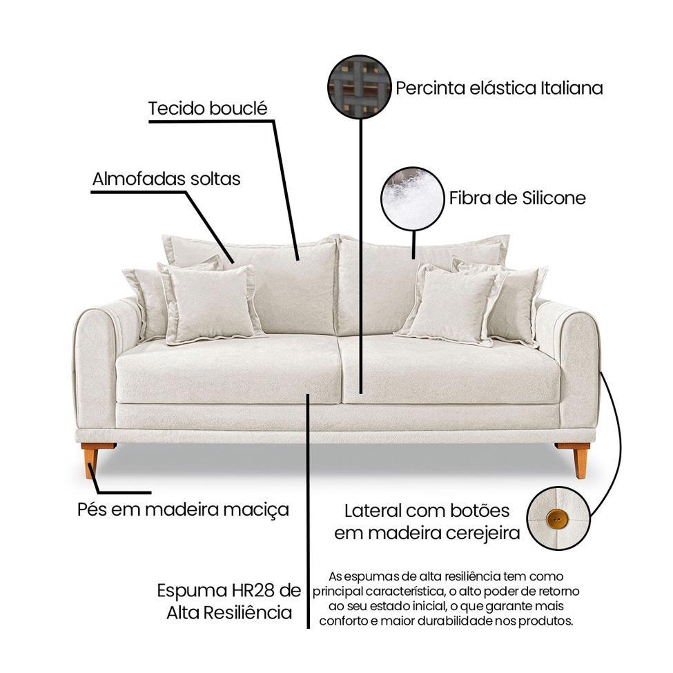 Sofá 3 Lugares Lisboa Bouclé Off White 220 cm - 8