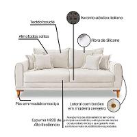 Sofá 3 Lugares Lisboa Bouclé Off White 220 cm - 8