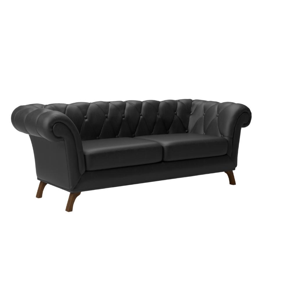 Sofá 3 Lugares Império Revestimento Sintético Preto e Amadeirado - 1