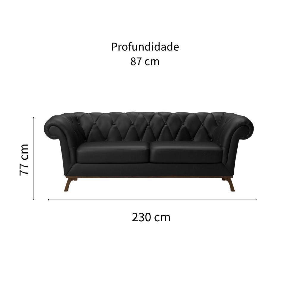 Sofá 3 Lugares Império Revestimento Sintético Preto e Amadeirado - 2