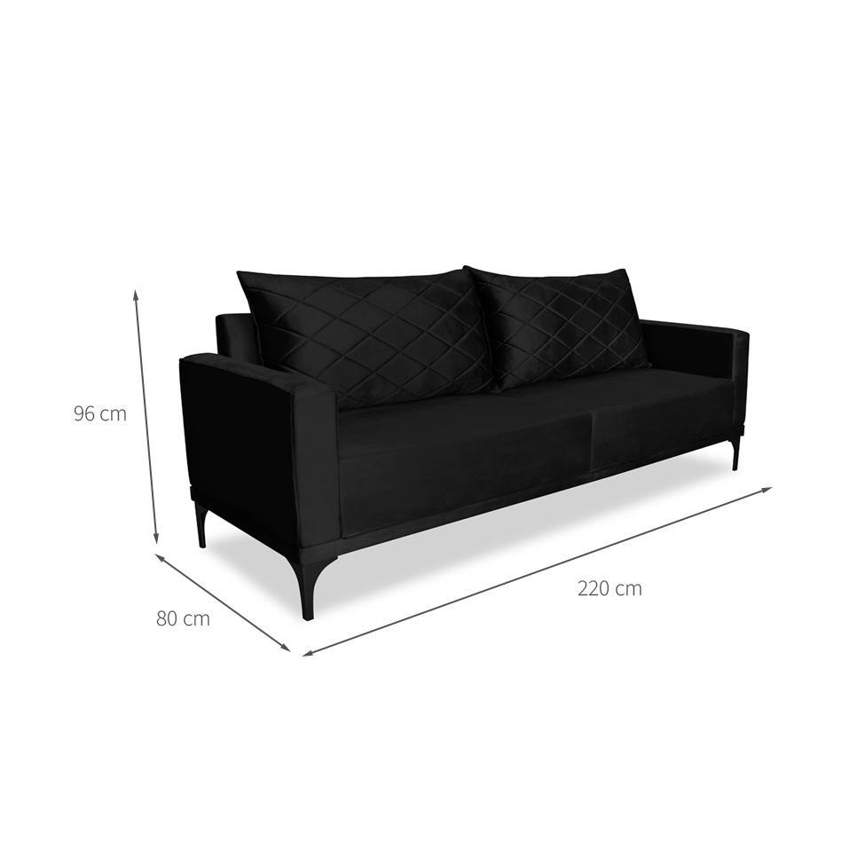 Sofá 3 Lugares Eros Veludo Preto 220 cm - 3
