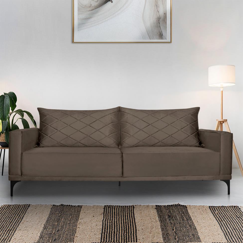 Sofá 3 Lugares Eros Veludo Marrom 220 cm - 2