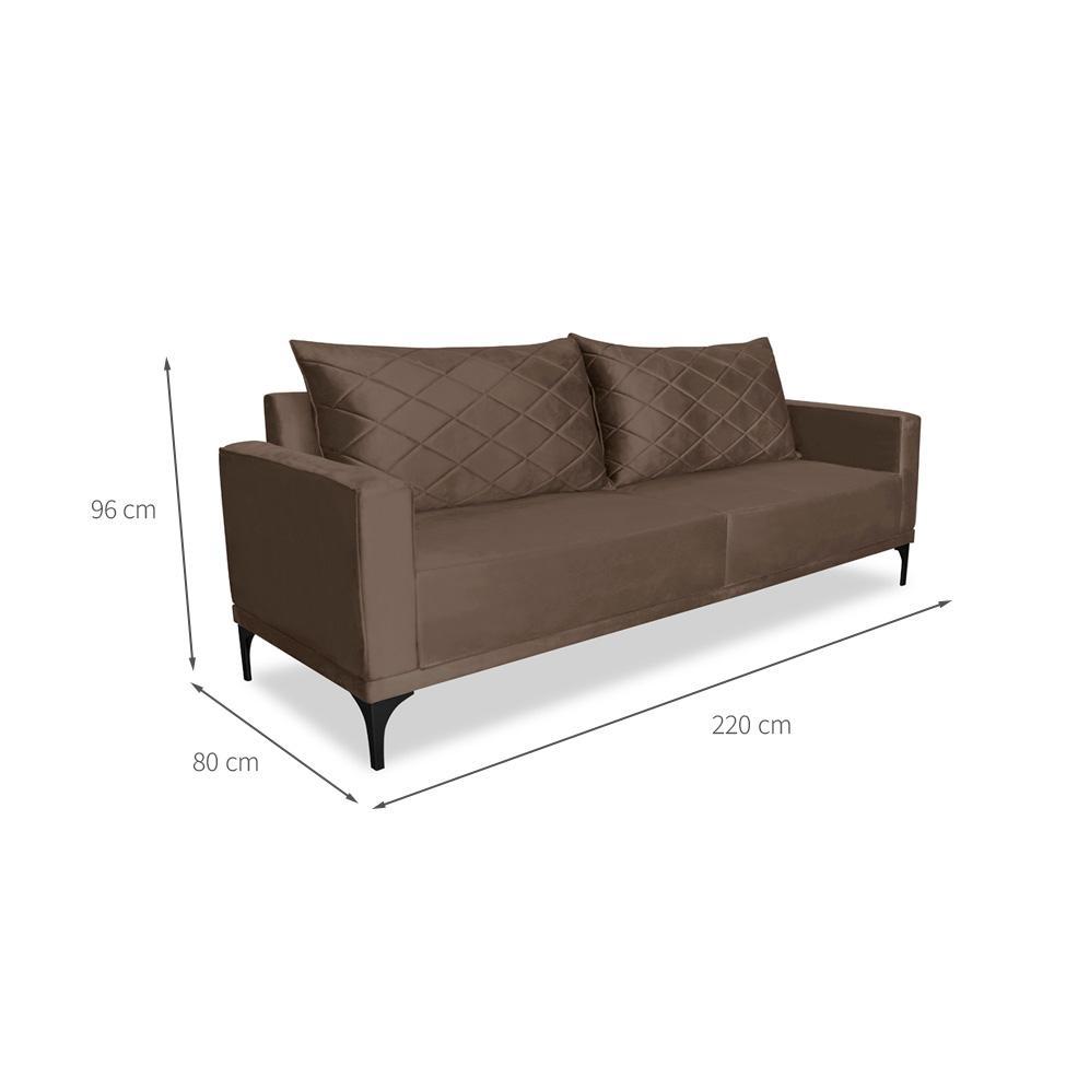 Sofá 3 Lugares Eros Veludo Marrom 220 cm - 3