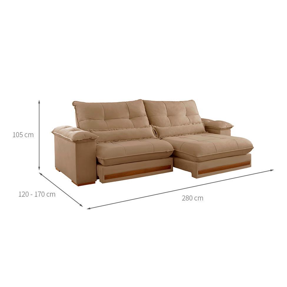 Sofá 4 Lugares Retrátil e Reclinável Qatar Linho Bege 280 cm - 3