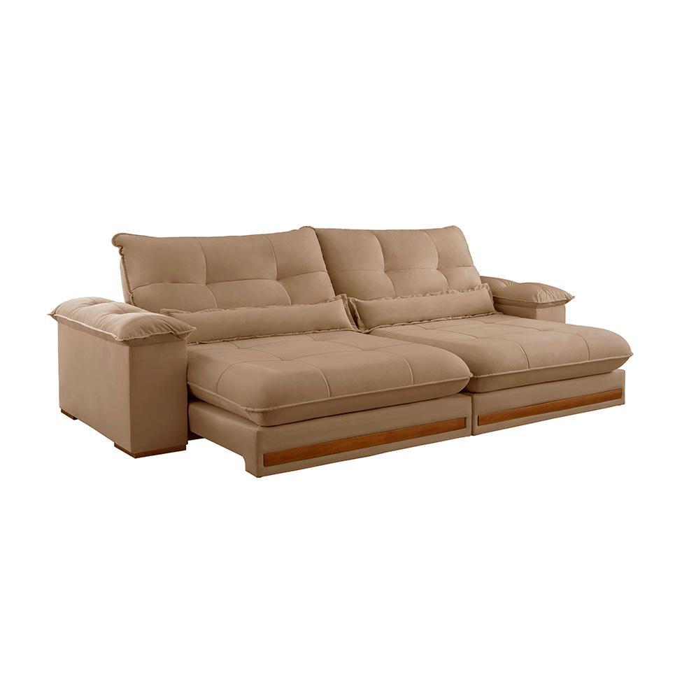 Sofá 4 Lugares Retrátil e Reclinável Qatar Linho Bege 280 cm - 5