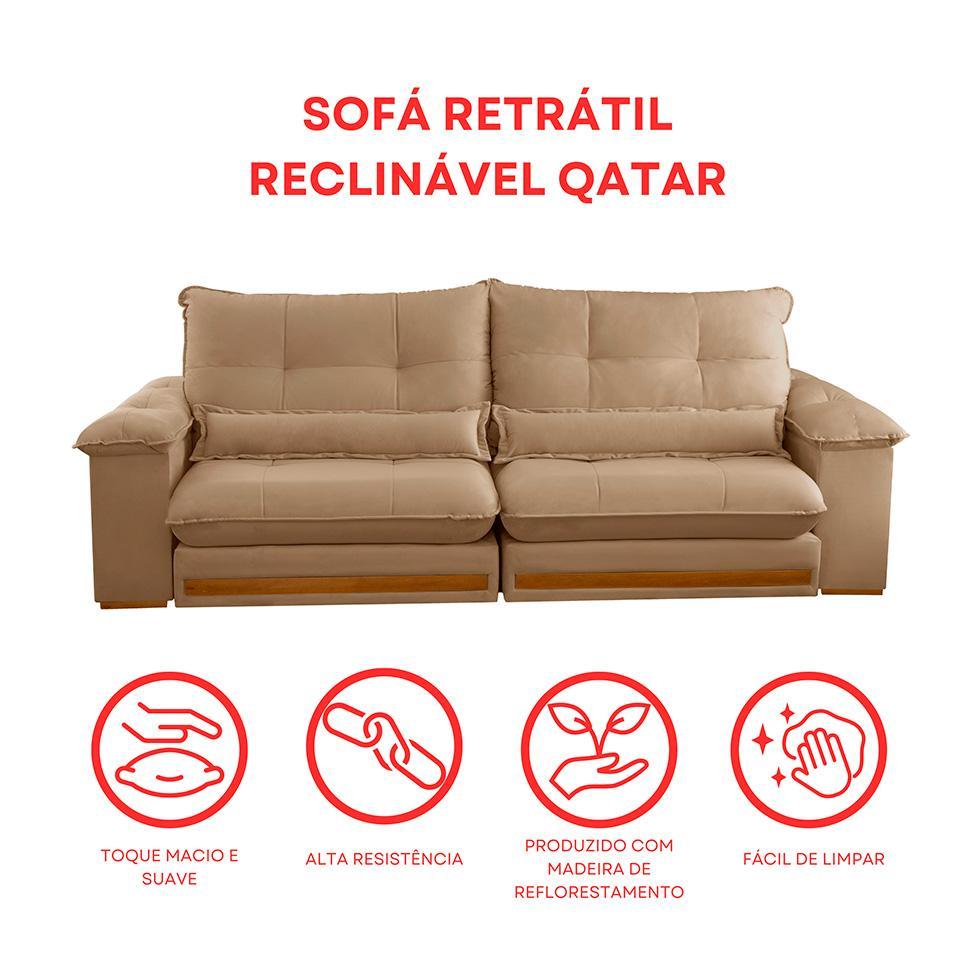 Sofá 4 Lugares Retrátil e Reclinável Qatar Linho Bege 280 cm - 8