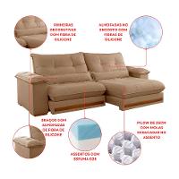 Sofá 4 Lugares Retrátil e Reclinável Qatar Linho Bege 280 cm - 7