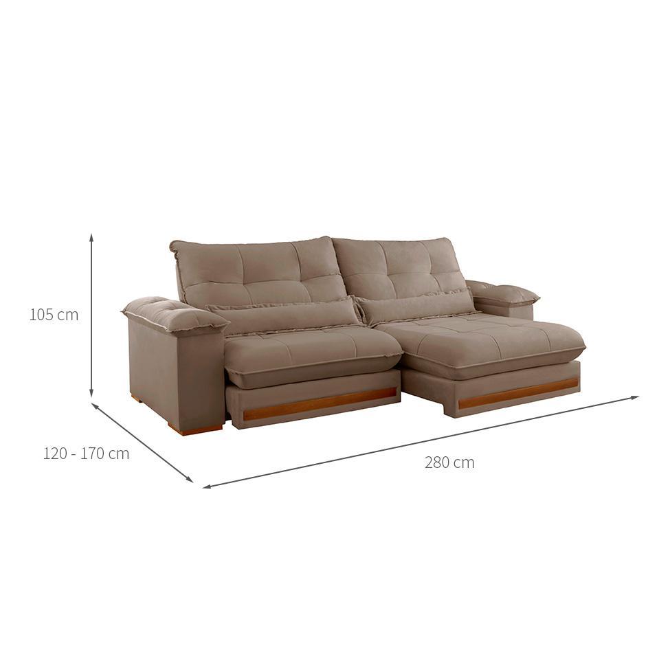 Sofá 4 Lugares Retrátil e Reclinável Qatar Veludo Marrom 280 cm - 3